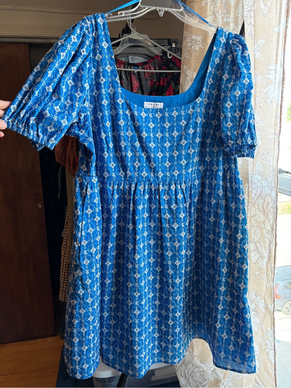 Like New RHODE Blue Embroidered Eyelet Babydoll Mini Dress | Women’s Plus XXL - Picture 3 of 16